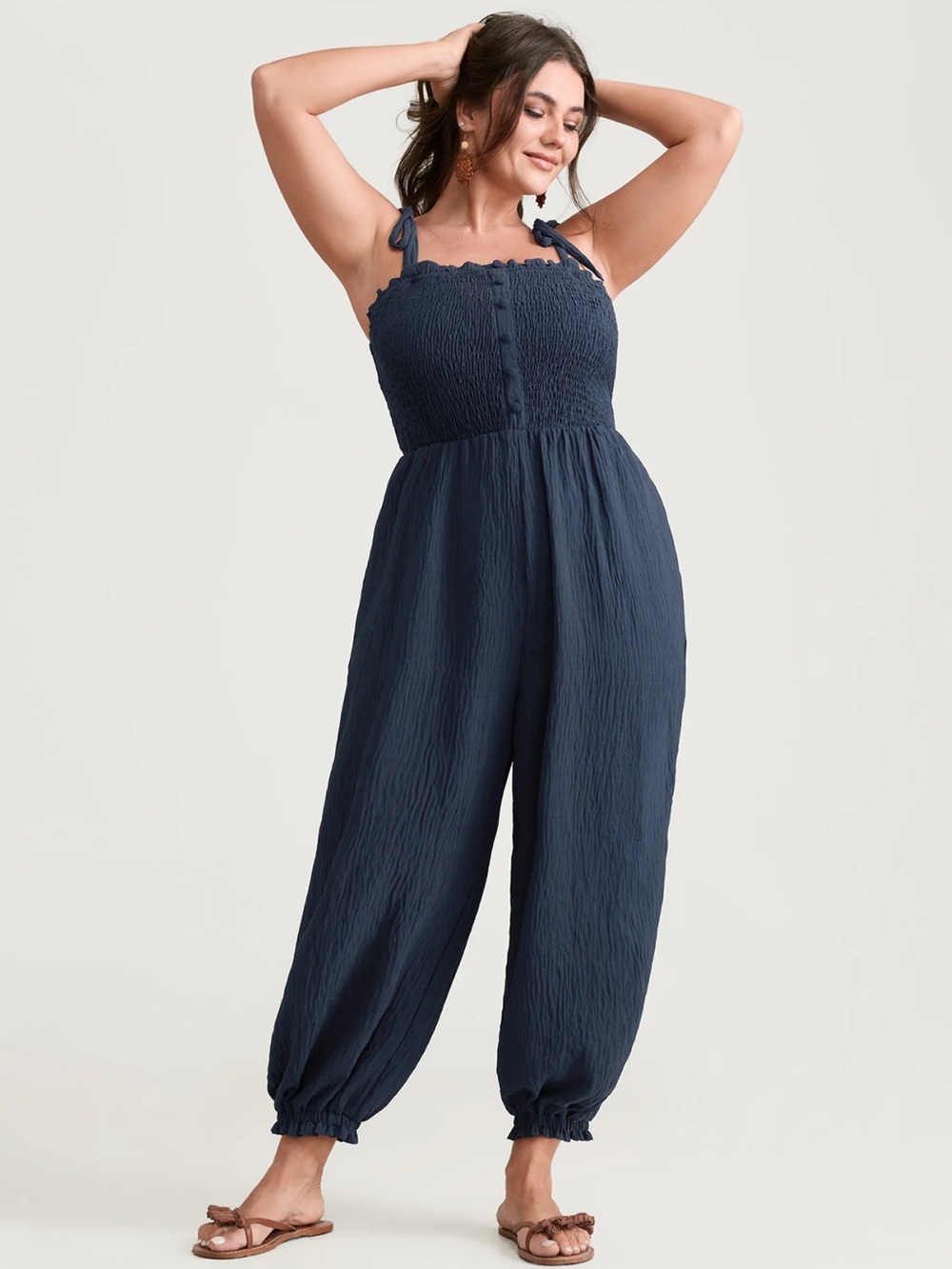 NWT BloomChic Cute Shoulder-Tie Cuffed Hem Jumpsuit in Dark Blue $49.90 Size 10